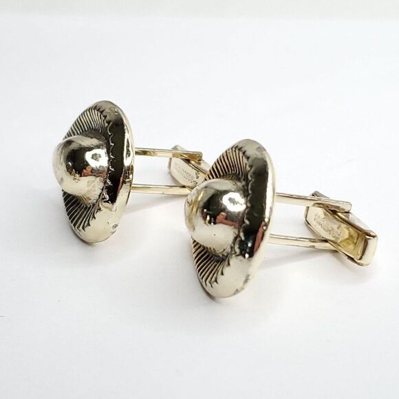 Vintage Art Deco Tear Drop Cuff Links Tie Clip Goldtone Black - Picture 2 of 3